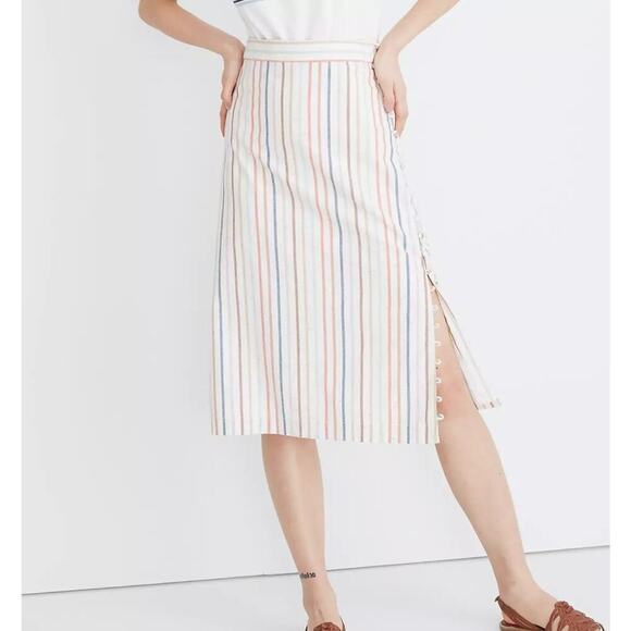 Madewell Women's Flecked Rainbow Stripe Print Button Slit Midi Skirt Size 6 - Picture 3 of 10